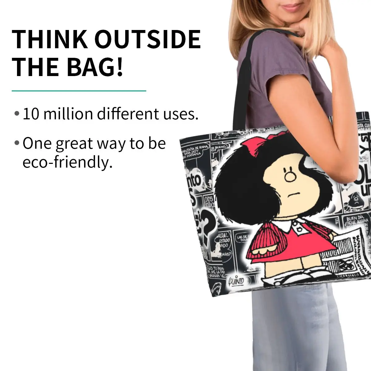 مخصص قابلة لإعادة الاستخدام خمر كوينو كوميك مافالدا حقيبة تسوق قماش حقيبة كتف دائم الكرتون مانغ البقالة أكياس المتسوق