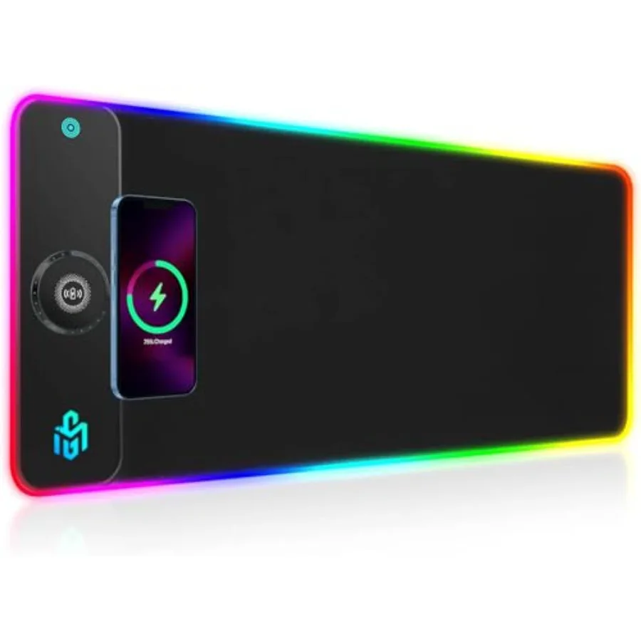 RGB Gaming Mouse Pad with 15W Wireless Charging, LED Mouse Pad with 10 Light Modes, Extra Large Mousepad 800x300x4MM, Non-Slip