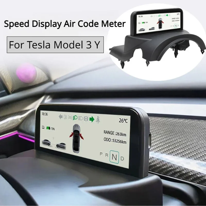 Air Code Meter for Tesla Model 3 Y 4.6'' Dashboard Steering Wheel LCD Mini Instrument Panel Speed Vehicle Head Up Display HUD