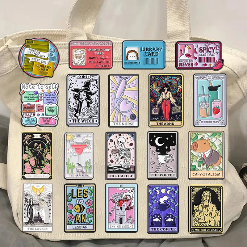 Pins esmaltados de la serie Tarot Cards, broches de moda con diseños de TDAH, tarjetas de membresía de enfermeras y brujas, insignias de solapa, regalo de joyería para amigos