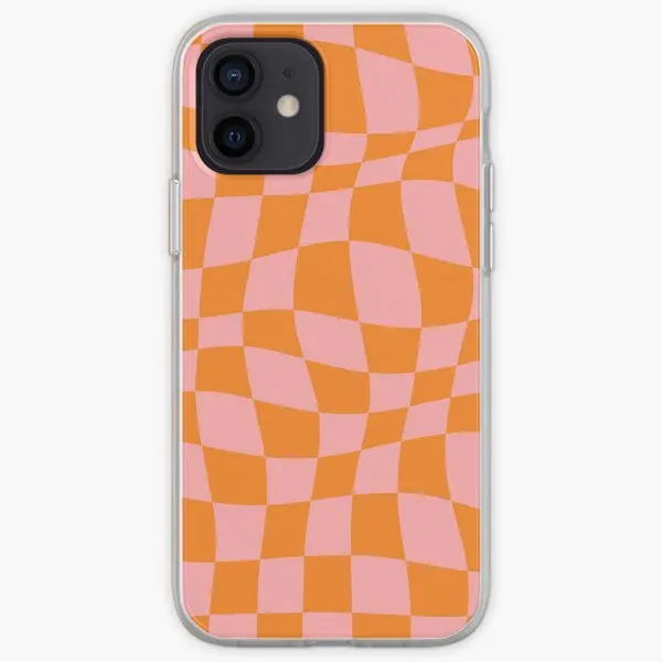 Warped Checkered Pattern Orange Pink I  Phone Case Customizable for iPhone 11 12 13 14 Pro Max Mini X XS XR Max 6 6S 7 8 Plus