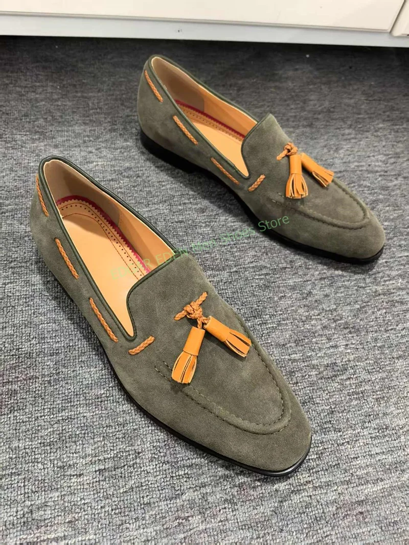 

Comfortable Flat Heel Men's Velvet Sneaker Shoes Round Toe Male Green Flat Heel Party Casual Single Loafer Shoes