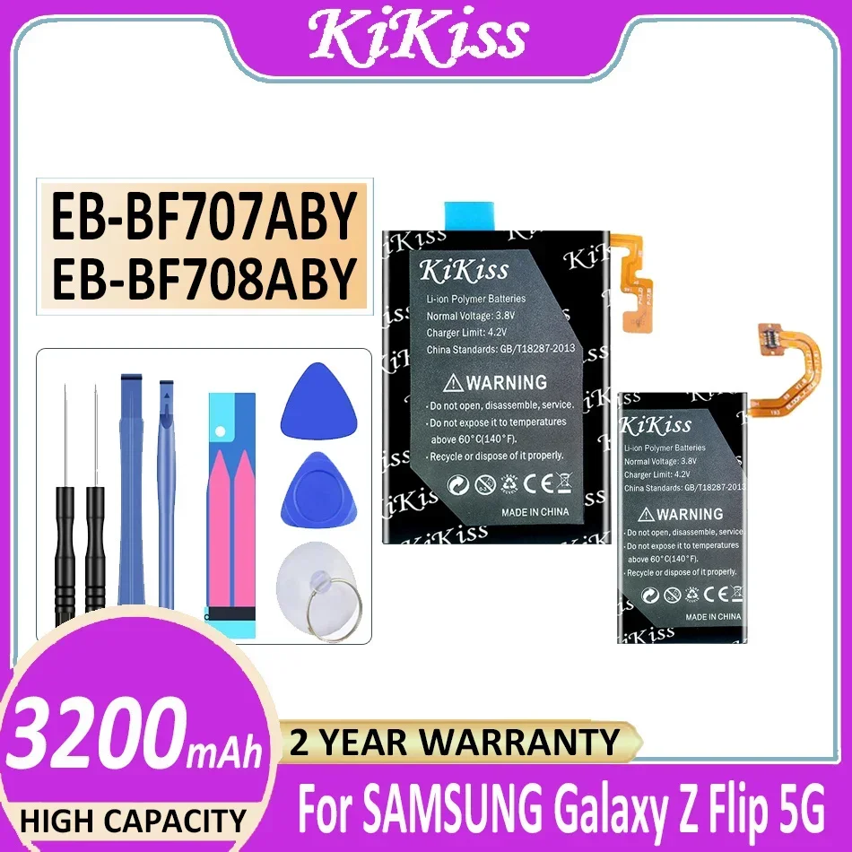 1100mAh/3200mAh KiKiss Powerful Battery EB-BF707ABY+EB-BF708ABY For SAMSUNG Galaxy Z Flip 5G Mobile Phone Batteries