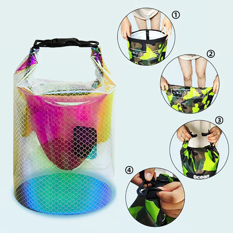 Borsa impermeabile da 10 litri Borsa da nuoto pieghevole in TPU da spiaggia Zaino leggero per rafting fiume oceano per canottaggio Kayak alla deriva