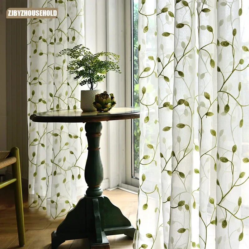 Leaf Flower American Country Towel Embroidery  Window Screen Pop Up Embroidered Curtains for Living Dining Room Bedroom Custom