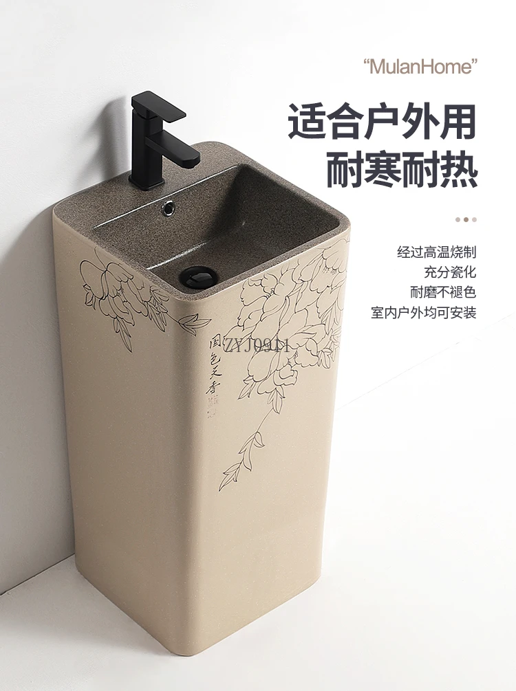 Column type washbasin Integrated floor type outdoor courtyard washbasin Ceramic column basin