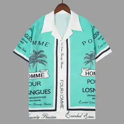 Camiseta de manga corta con estampado de árbol de Coco para Hombre, Camisa informal de Color contrastante, ropa de calle, Moda Masculina