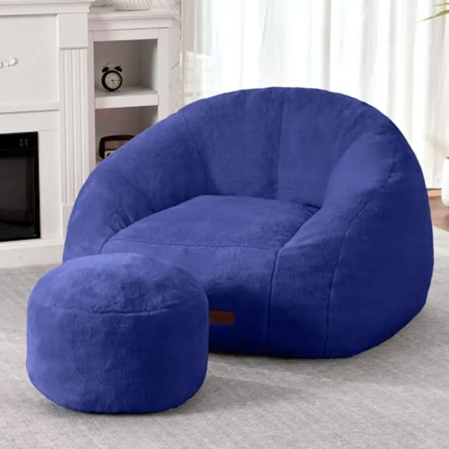 Bean Bag Chair Giant Bean Bag Chairs for Adults with Ottoman Comfy Faux Fur Shell-Shaped Bean Bag Couch Sofa Chair for Living R