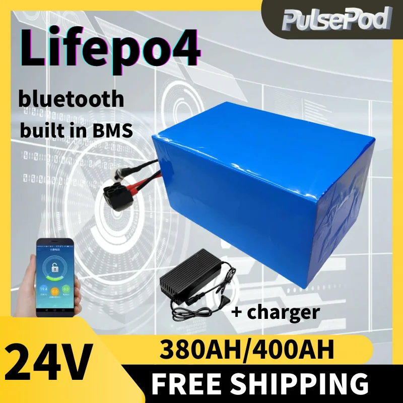 

LiFePO4 24V 380ah 400ah Battery Pack for off grid solar energy power yacht boat marine caravan van rv ev ups +20A charger