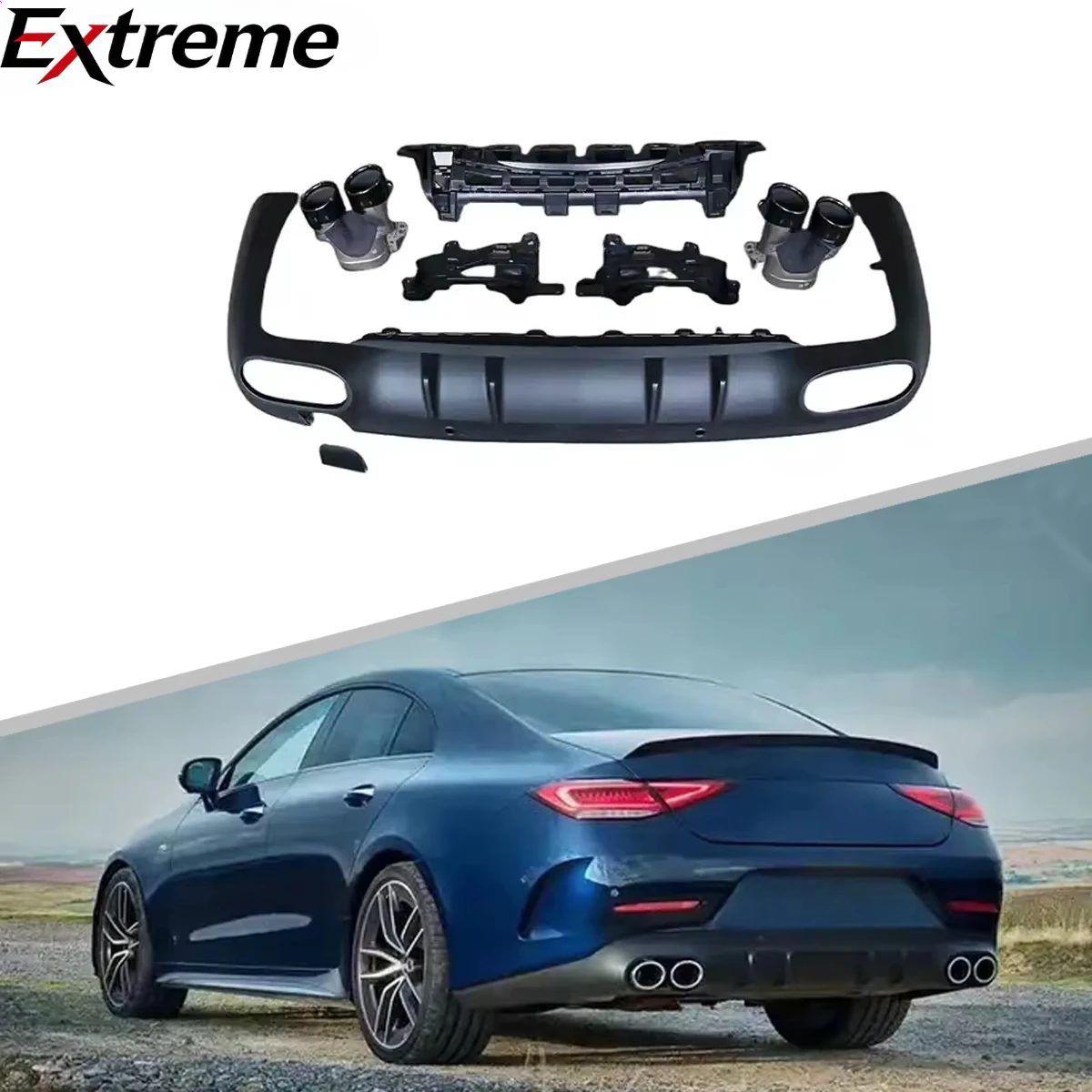 

CLS53 Style Car Bumper Rear Diffuser With Black or Silver Tips for BENZ W257 AMG 2018+