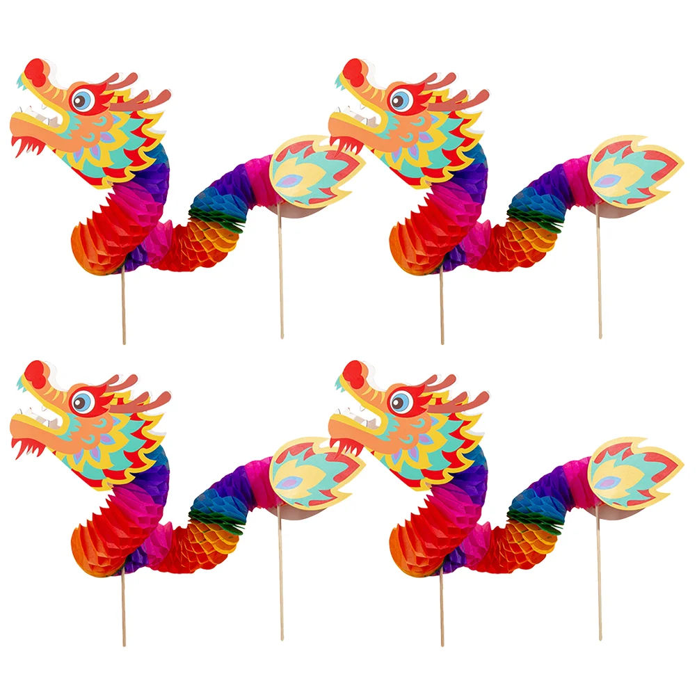 

4pcs Chinese Dragon Chinese New Year Paper Decor Hand Held Photo Props for New Year 3D Dragon nament Festive Gift