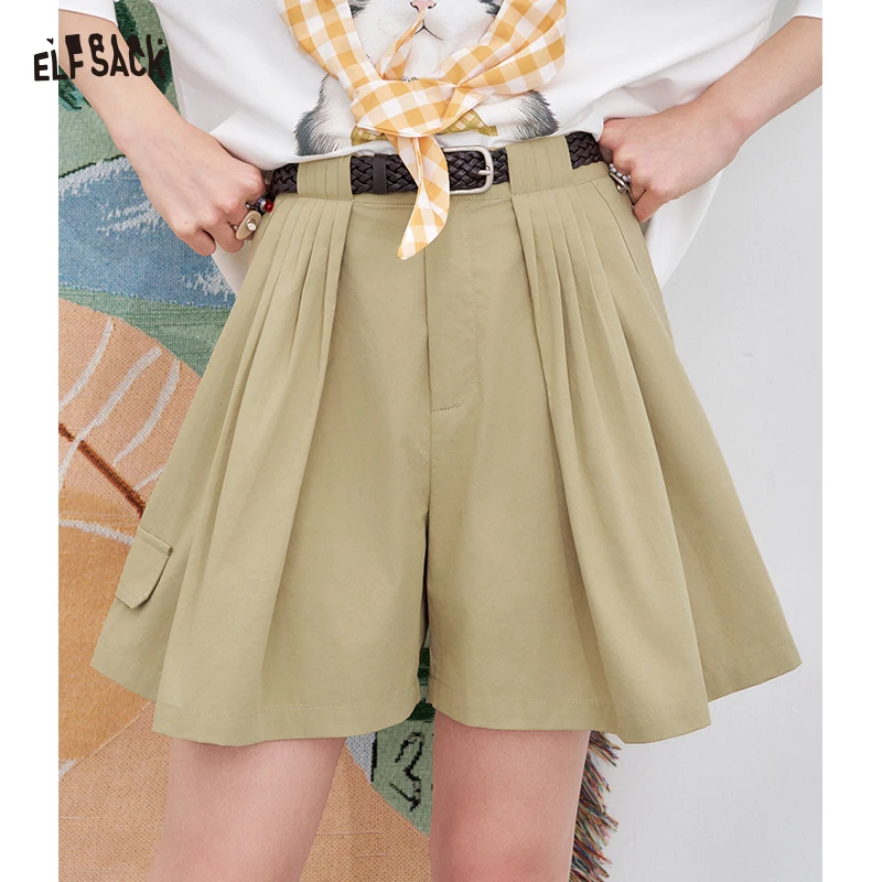 

ELFSACK 2025 Summer New Arrivals loose casual Retro khaki high waist jorts trousers