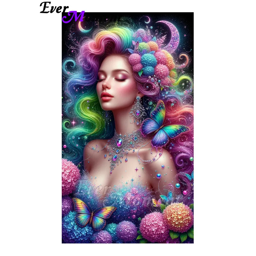 

Ever Moment Beautiful Lady Surrounded by Colorful Flowers and Butterflies Full Square Diamond Mosaic Diamond Painting ASF3065