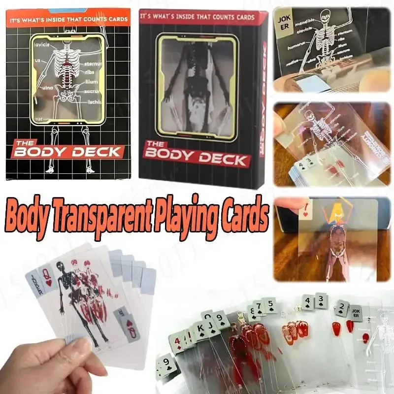 Human Skeleton Knowledge Poker Cards, Transparent PVC Waterproof Cards, Educational Gifts and Collectibles for Medical Students