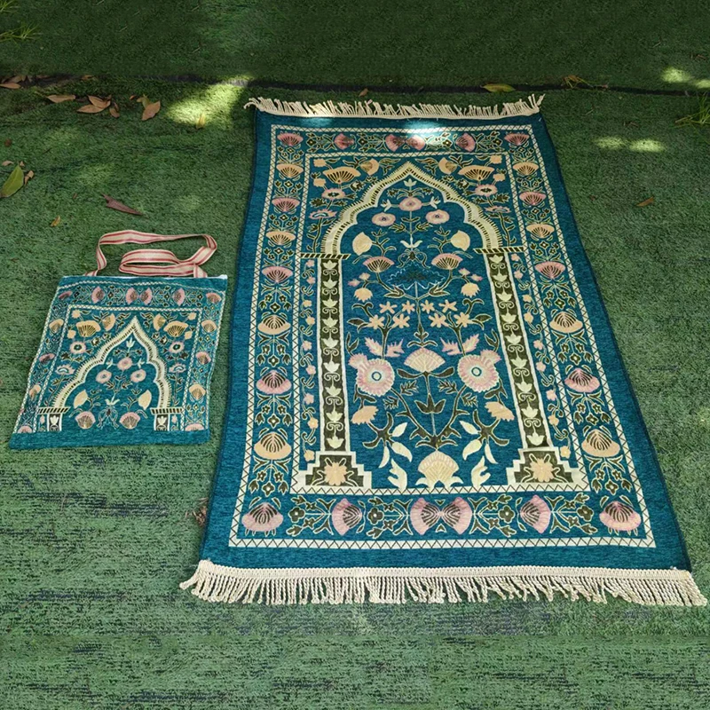 

Muslim Rug With Bag Muslim Prayer Rug Islamic Mat Pilgrimage Carpet Vintage Eid Rugs Kneeling Liturgical Blanket Worship Mat