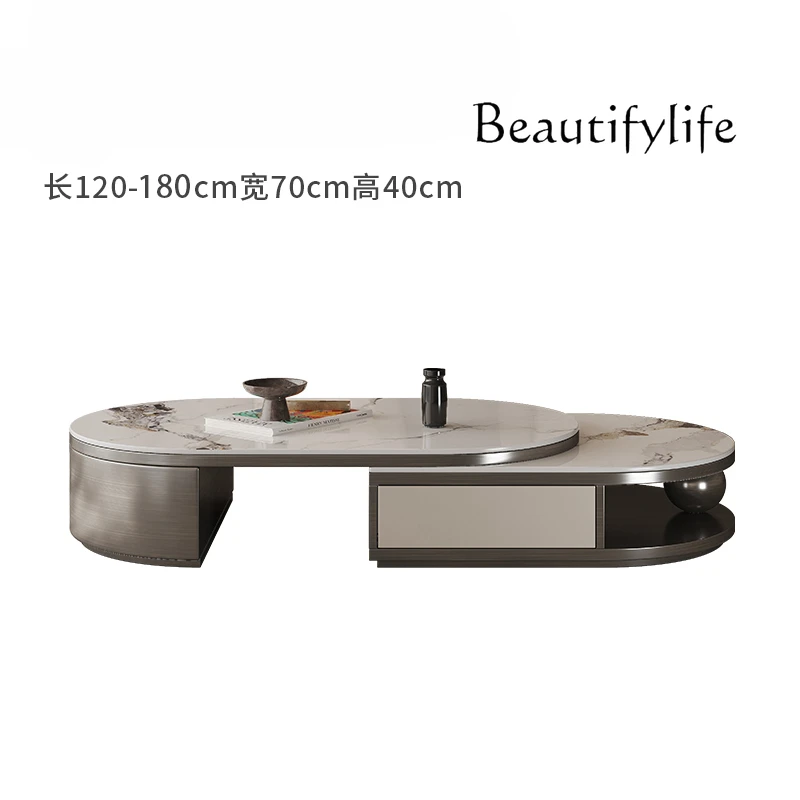 Nordic Style Minimalist Oval Retractable round Stone Plate Coffee Table