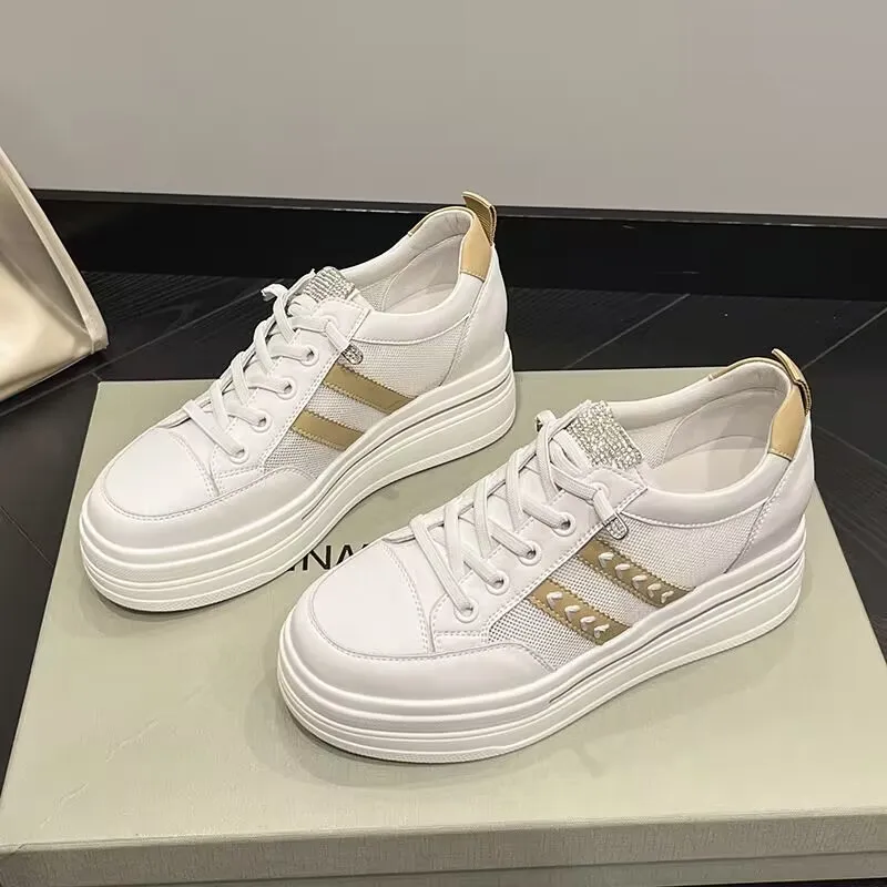 Women Platform Shoes Fashion Sneakers Woman Casual Shoes High Qualtiy PU Ladies White Shoes Increased Female Trainers Promotion