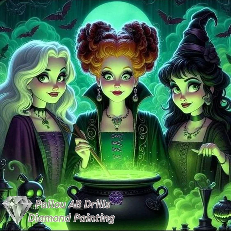 Hocus Pocus Halloween Film 5d Diamond Painting AB Drills Cartoon Sanderson Sister Three Witches Cross Stitch Mosaic Home Decor