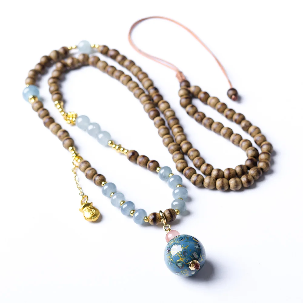 New Chinese Style First Grade Butter Agarwood Necklace with Lacquer Beads Sweater Chain Jewelry Gifts - view 5
