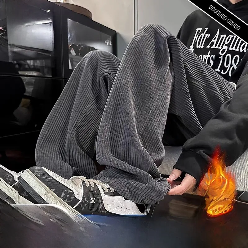 

Мужские вельветовые брюки на флисе, повседневные, свободного кроя, прямые, осенне-зимние, износостойкие, для повседневной носки и спорта