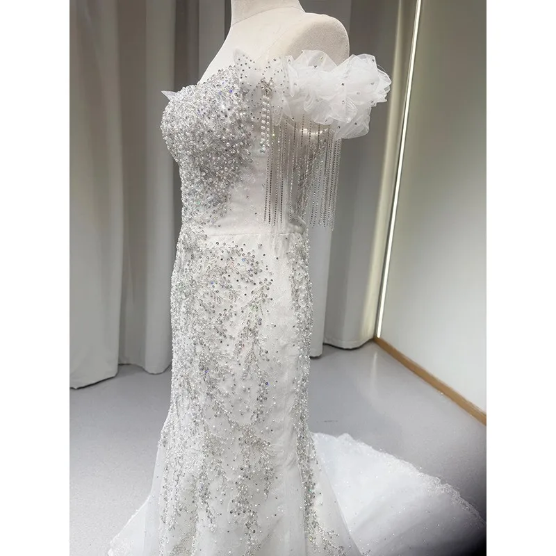 

New Jiesen light gauze travel photography lace fishtail tulle dress