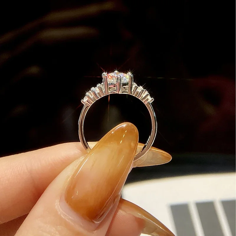GRA 1 Karat luxuriöser echter Moissanit-Diamant, Verlobungsringe für Frauen, 925er Sterlingsilber, Hochzeit, hochwertiger edler Schmuck – Detail 3