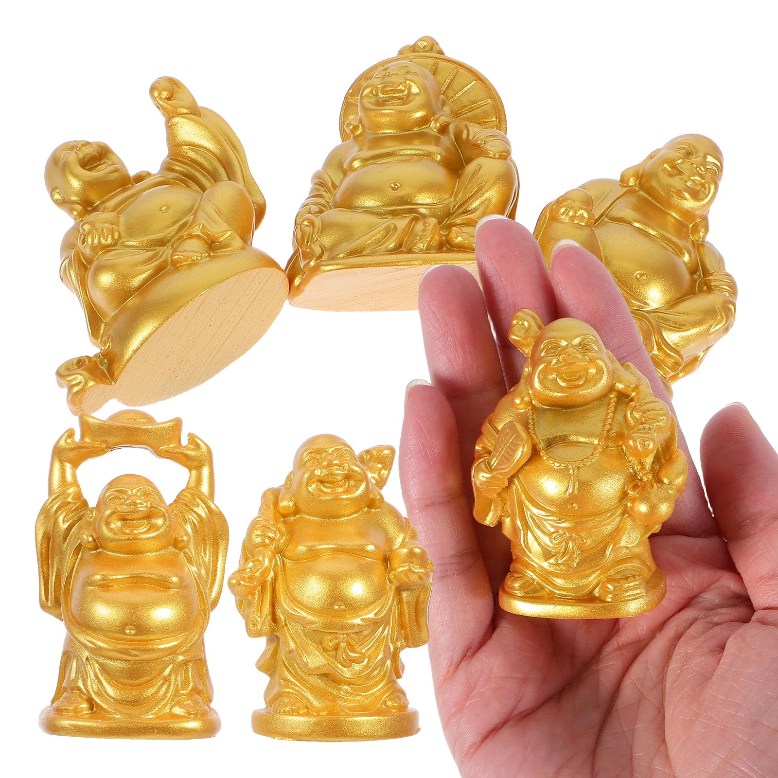 

6pcs Laughing Buddha Statue Mini Resin Feng Shui Figure for Desk Home Prosperity Wealth Zen Garden Ornament Small Size