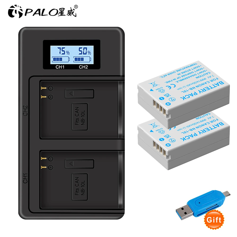 Palo 1400mAh NB-10L NB 10L NB10L Camera Battery + LCD Dual Charger For Canon SX40 HS SX40HS SX50 HS SX50HS G1 X G15 G16 SX60 HS