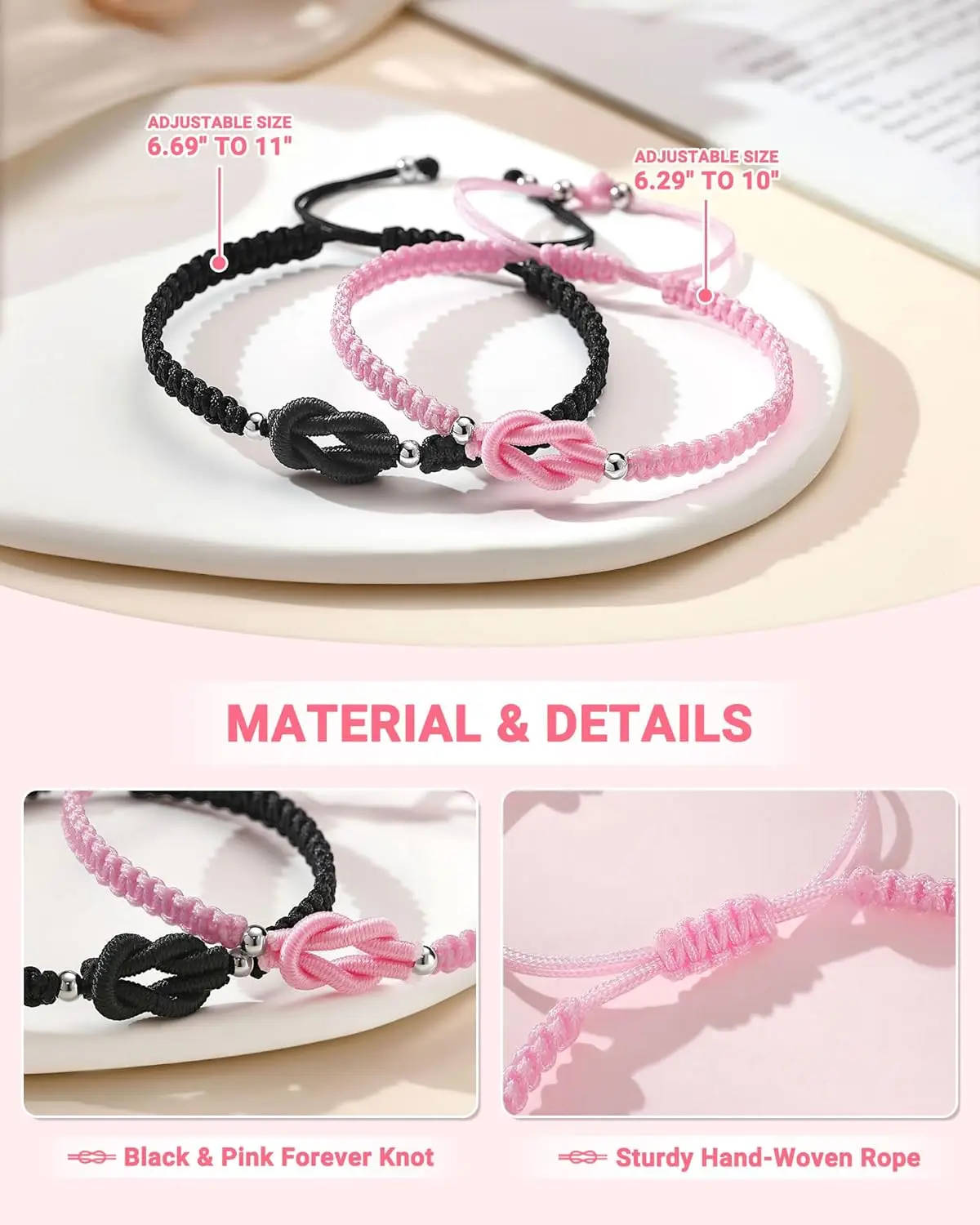 Pinky Promise Forever Love Knot Bracelets Matching Couple Bracelet Anniversary Valentines Gifts for Boyfriend Girlfriend view 4
