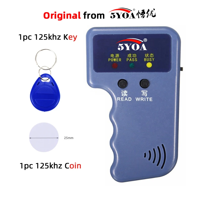 5YOA Repetitive Handheld 125KHz EM4100 5200 RFID ID Card Writer Copier Duplicator Programmer T5577 Rewritable Keyfobs Tag