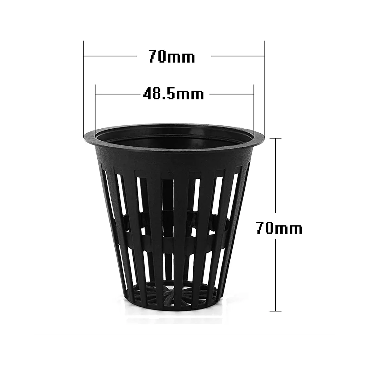 110 Pcs Black Plastic Slotted Mesh Net Plant Cups Pots Bucket Basket for Hydroponics/Aquaponics/Orchids 70MM