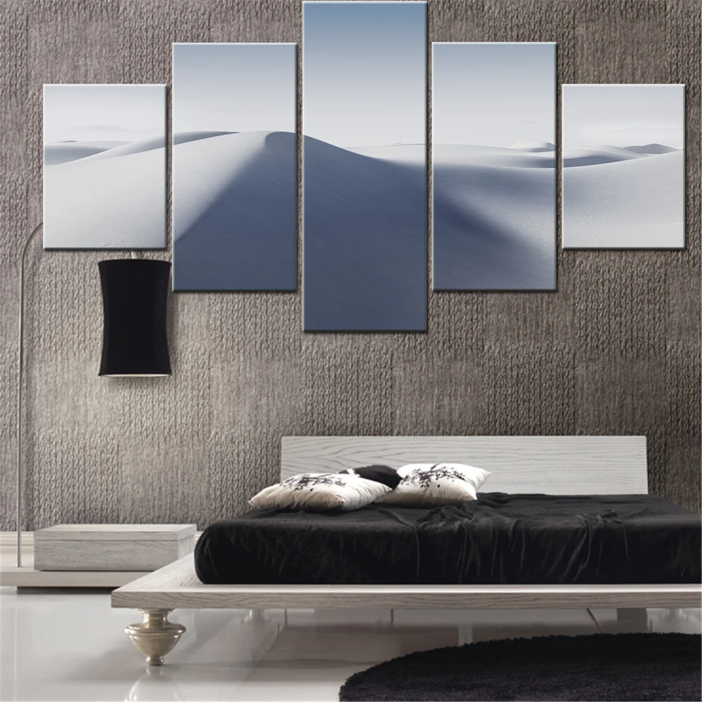 5 Pieces Wall Arts Canvas Landscape Poster Paitning Nature Sand Dunes White aesthetic Wallpaper Home Decor Living Room Mural Art