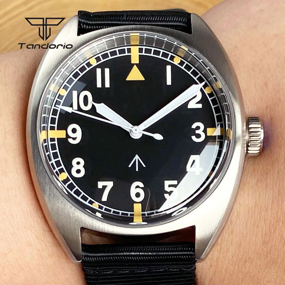 Tandorio Double Domed AR Sapphire NH35A 39mm Automatic Dive Watch for Men 20BAR Luminous Black Dial Mechanical Wristwatch Nylon