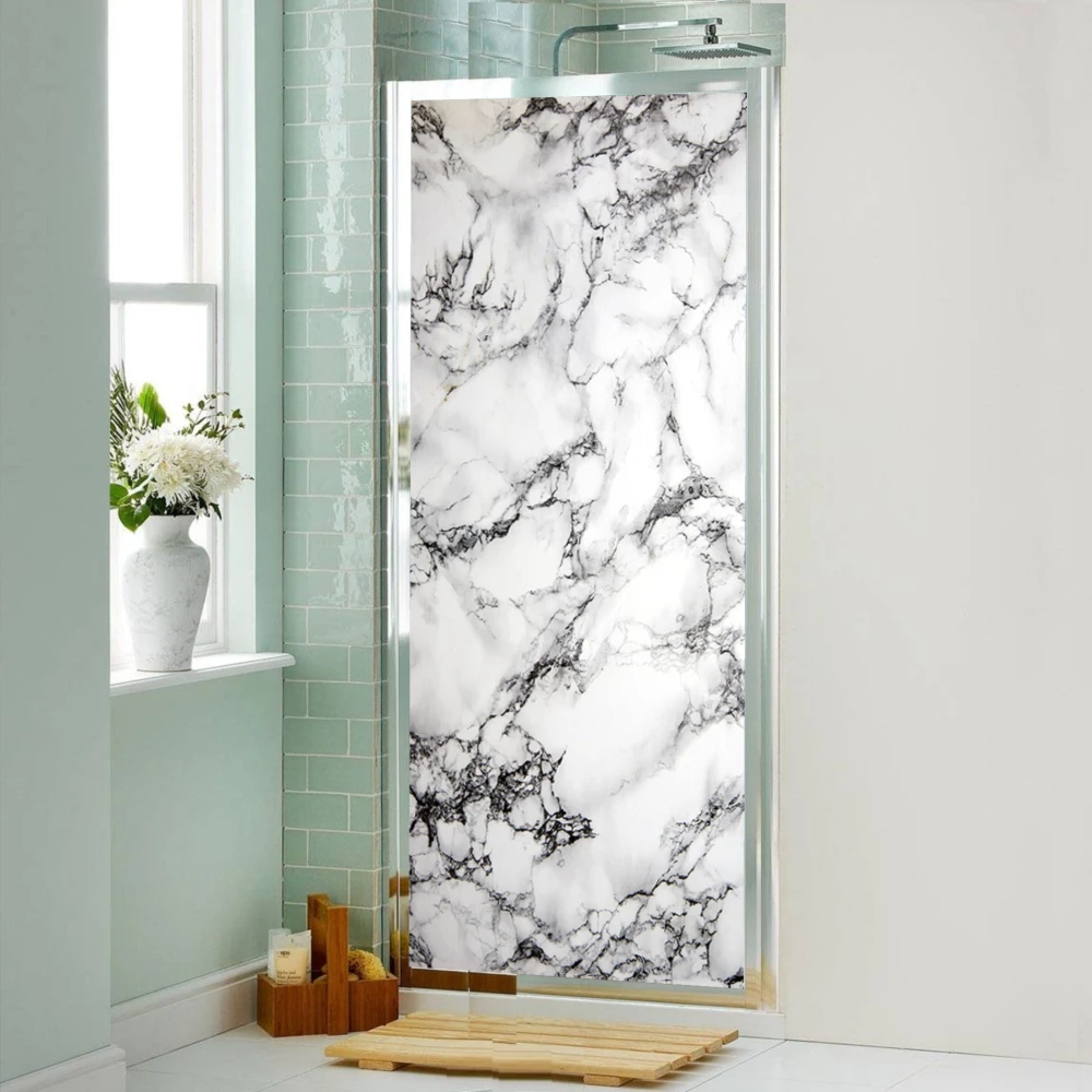 Self-adhesive Door Stickers White Marble With Black Veins Vinyl Fridge Cover Decal Peel and Stick Wallpaper for Home Decor