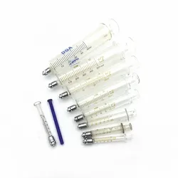 금속 루어 잠금 유리 주사기, 재사용 가능 유리 샘플러, Ruhr 구리 헤드 유리 인젝터, 1ml, 2ml, 5ml, 10ml, 20ml, 30ml, 50ml, 100ml