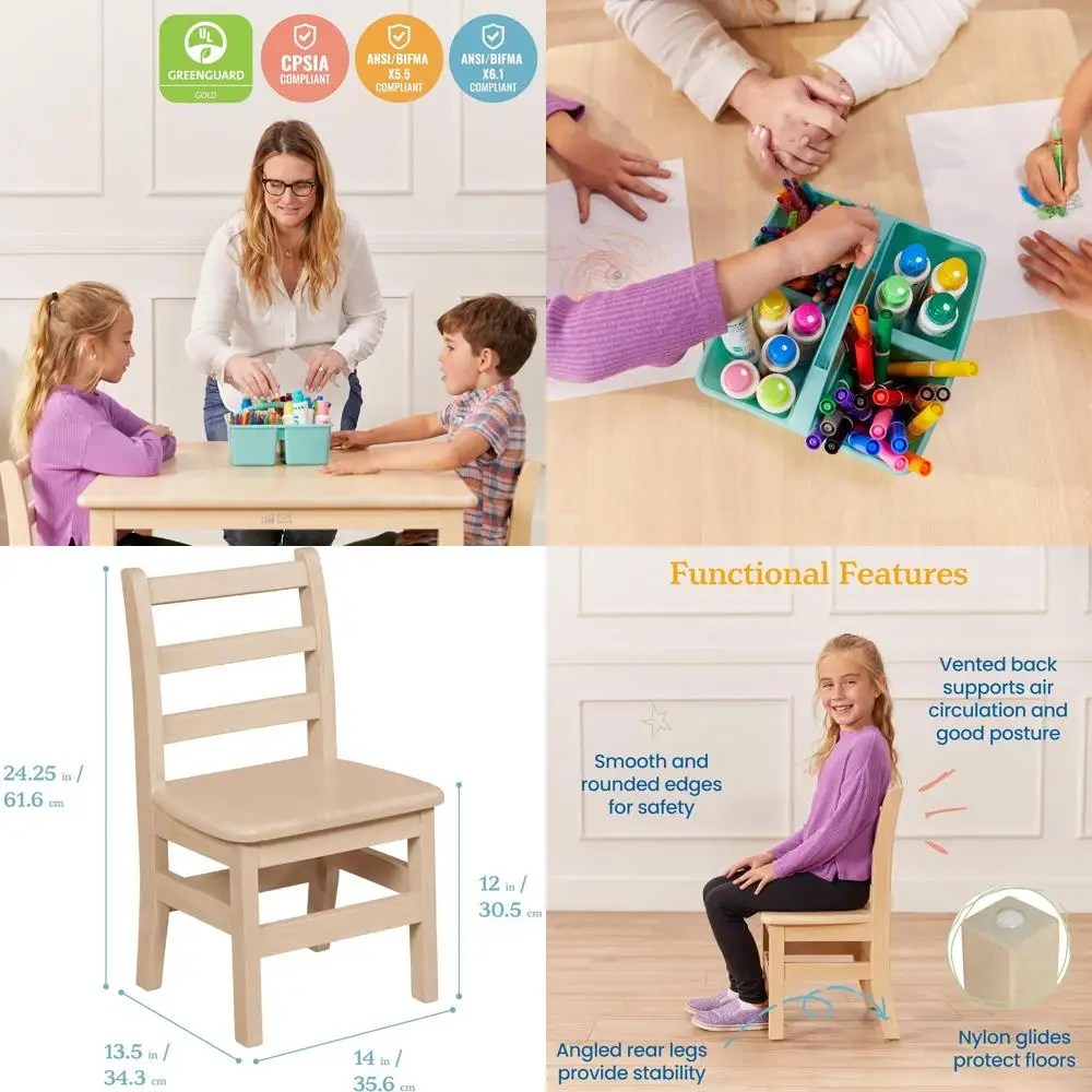 

Antique White 3-Piece Kids' Square Hardwood Table and Chair Set, 30 x 30 Table, 12 Seat Height