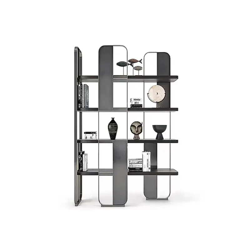 Modern simple bookshelf floor-to-ceiling creative partition high-grade multi-layer shelf light luxury stainless steel bookcase