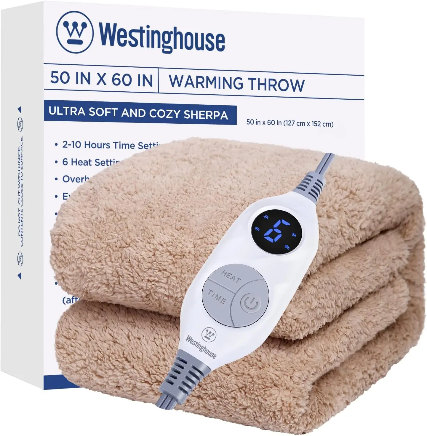 

Soft Plush Sherpa Heated Blanket, 6 Heating Levels & Auto-Off, Machine Washable, 50x60 inches