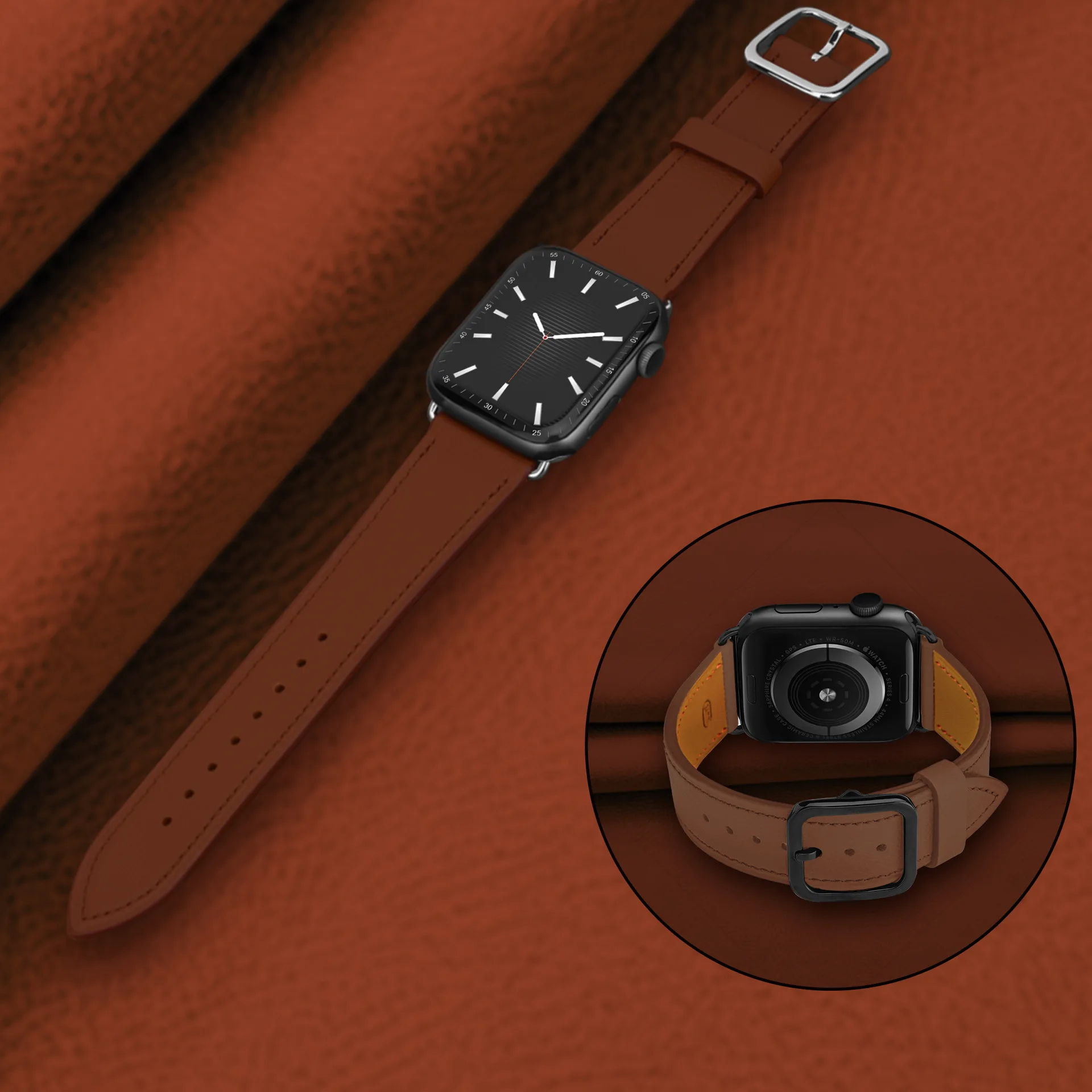 Suitable for Apple Watch watch strap with minimalist top layer calf leather Ultra leather strap 49mm leather strap