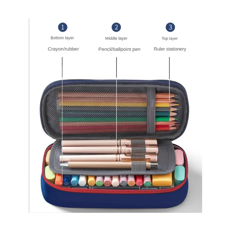 Alta qualidade grande capacidade lápis casos crianças lápis caso em camadas simples lápis saco papelaria material escolar
