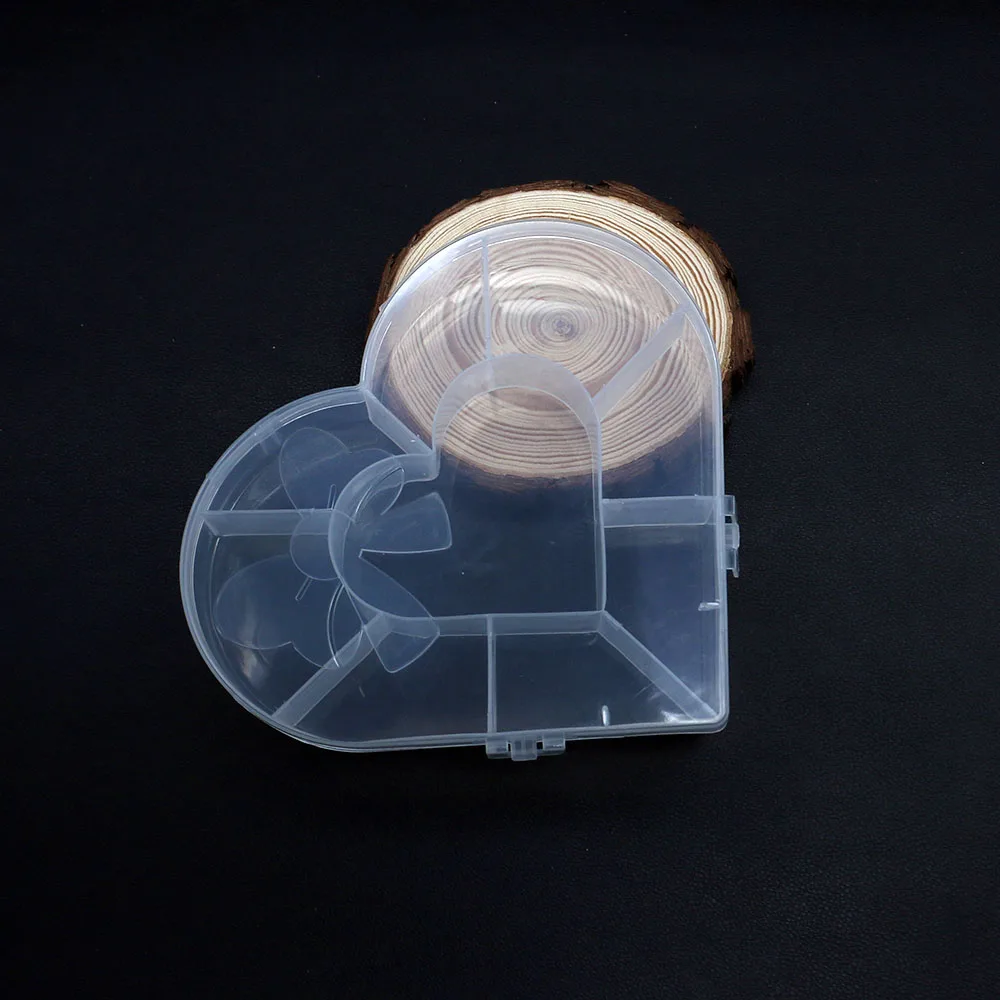 Fixed Slot Plastic Box with Lid Dust-proof Beaded Small Accessory Storage Tool Fashion Heart-shaped Portable Organizer 132x152mm
