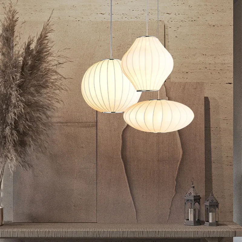 Lámpara colgante LED moderna, candelabro de seda nórdico Wabi Sabi para comedor, sala de estar, Loft y dormitorio