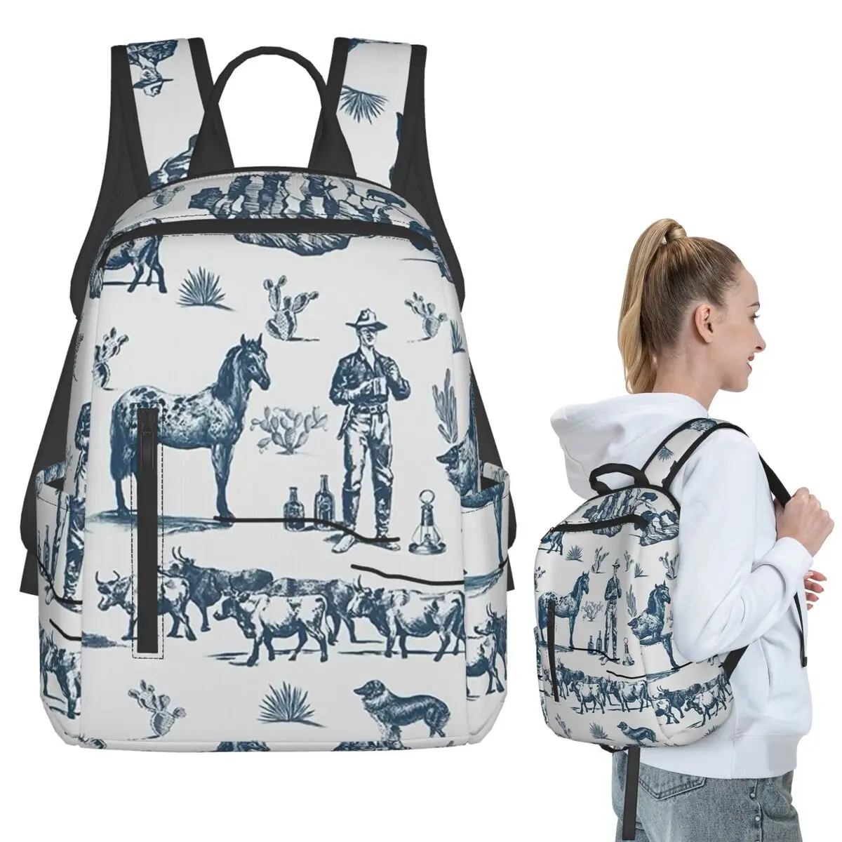 Vintage Western Cowboy Desert Sketch Backpack Student BookBag Children School Bag Computer Shoulder Bags Men Women