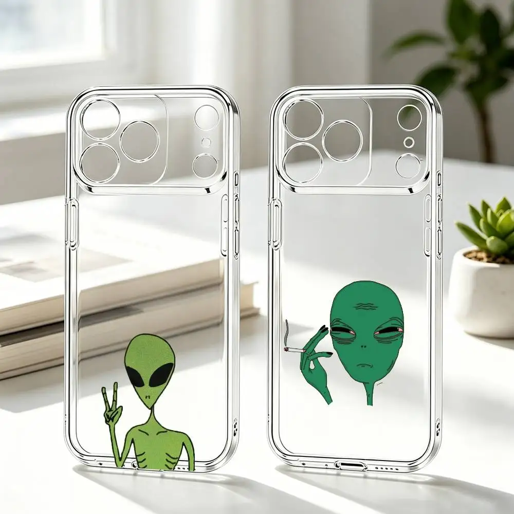 

Funny Space UFO A-alien T-thing Phone Case Transparent Silicone Soft For iPhone 17 16 15 14 13 12 11 Mini Pro Max Plus