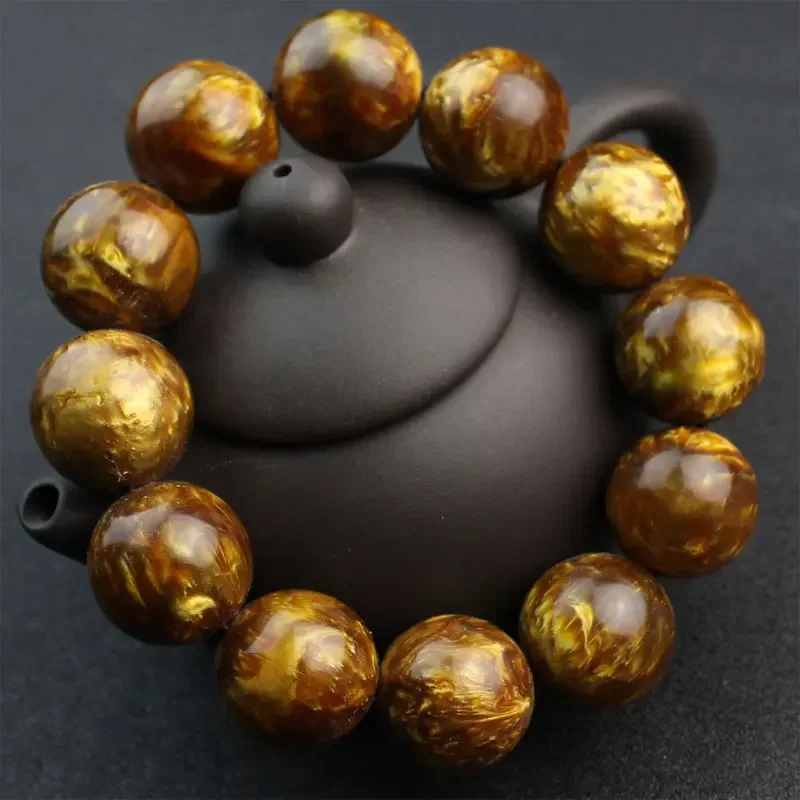 10-30mm Golden Sea Willow Resin Single Circle Buddhist Bead Amulet Bracelet