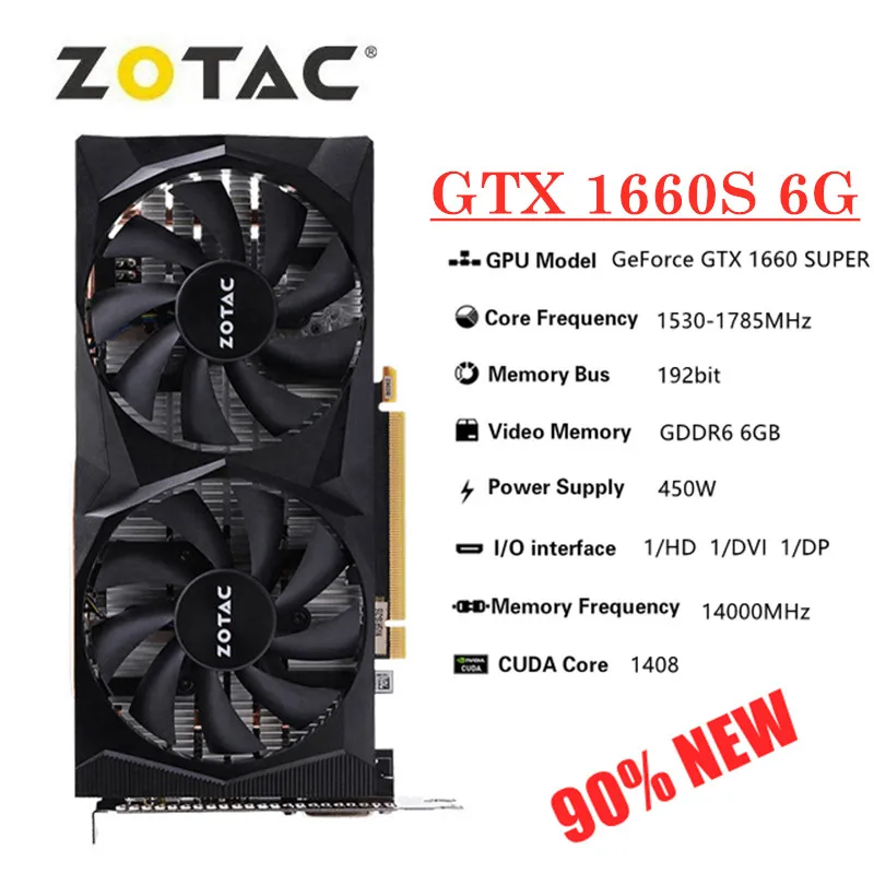 ZOTAC GTX 1660 Super 6GB 게임용 비디오 카드, GTX 1660 6G GPU 그래픽 카드