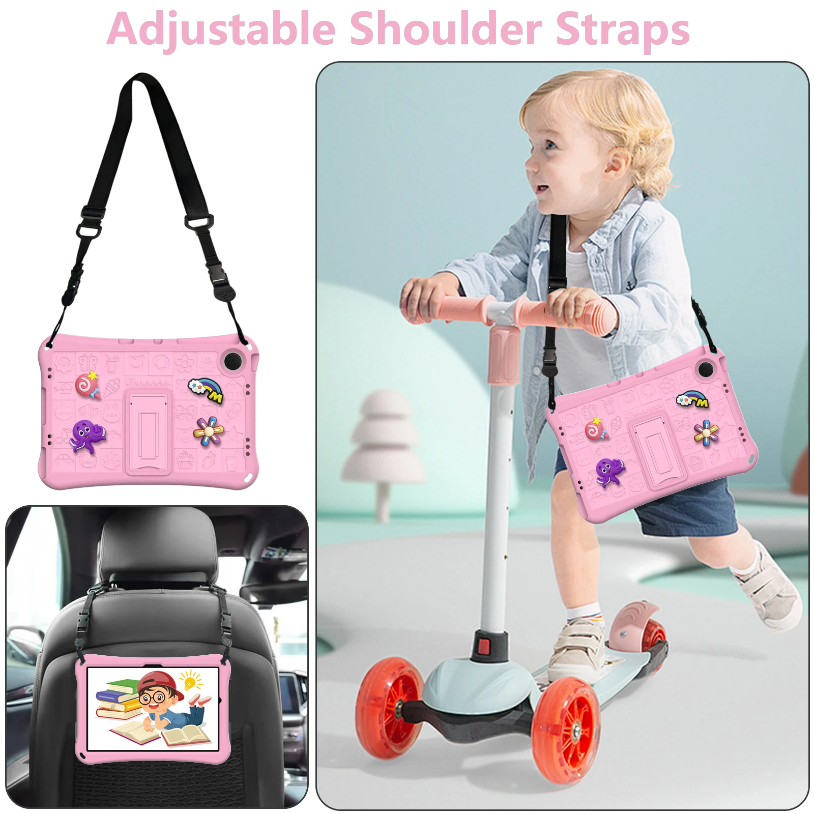 For Samsung Galaxy Tab A9+ A9 Plus 11 Inch 2023 SM-X210 X216B X218 Cute Pattern Kids Bracket Case With Shoulder Strap EVA Cover