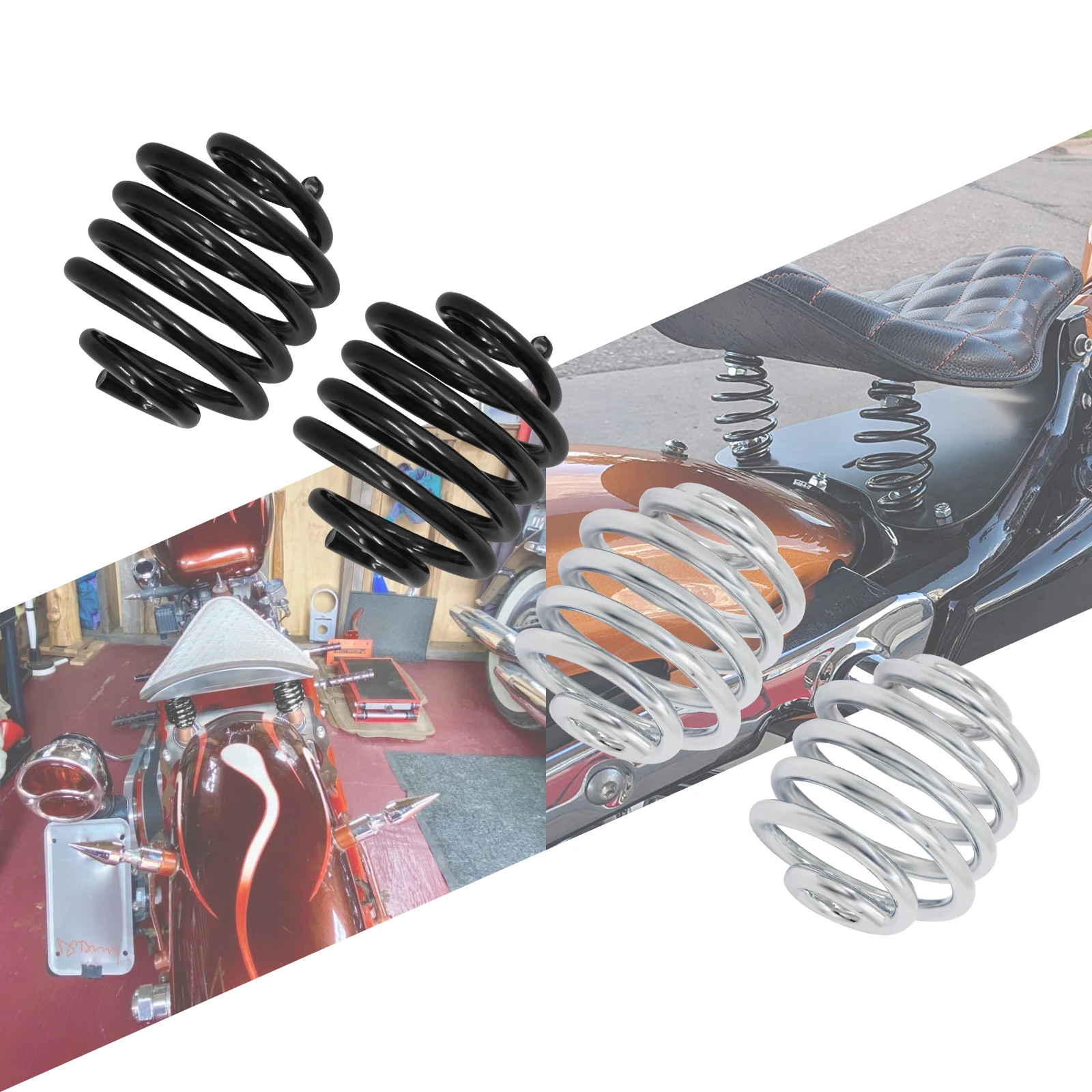 Resortes de asiento individual de barril negro/cromado de 2 ", aptos para Sportster XL883, Bobber, Chopper, Dyna, Low Rider FXDL