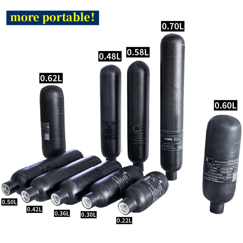 220cc/420cc/500cc/580cc/700cc，Multiple sizes Scuba diving 30Mpa 300Bar 4500Psi Carbon Fiber Cylinder HPA Tank Thread  M18*1.5