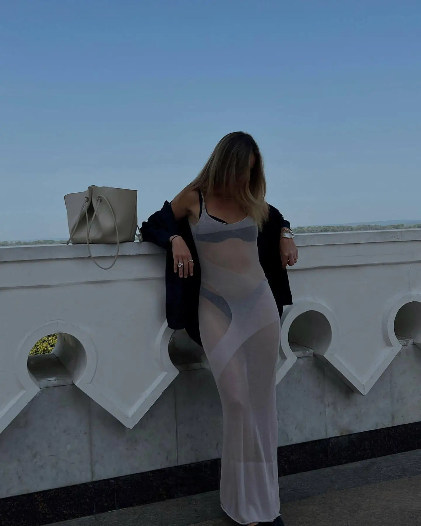 DSMTRC sexy mouwloze rugloze vakantie pure jurken elegant gebreide doorzichtige strandkleding maxi-jurk zomeroutfits voor dames